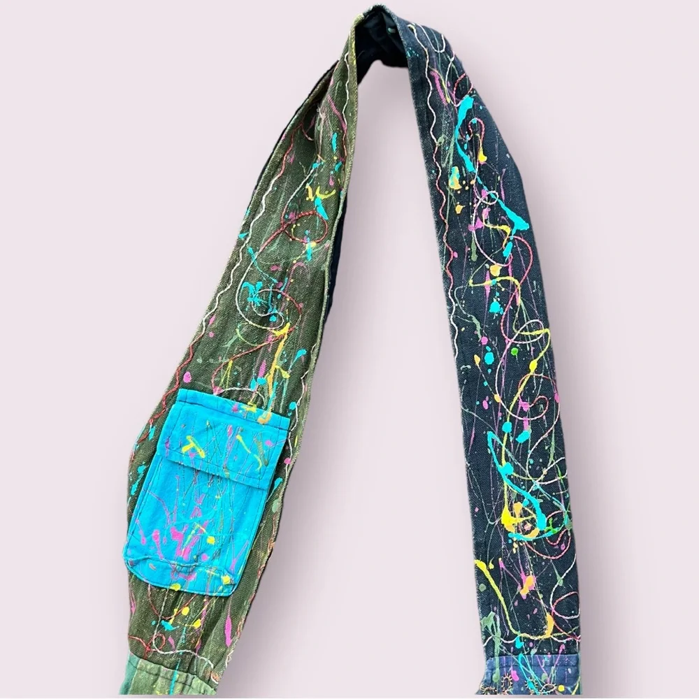 Artist made - boho hippy paint splatter shoulder bag - Picture 4 of 12